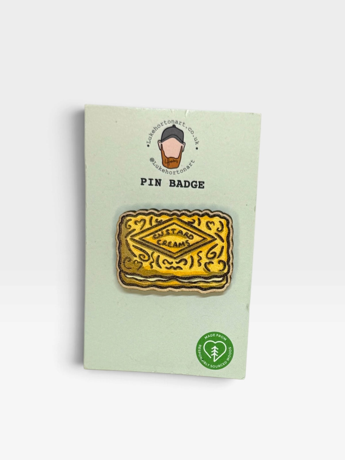 Custard Cream - ECO Pin Badge - LukeHorton Art