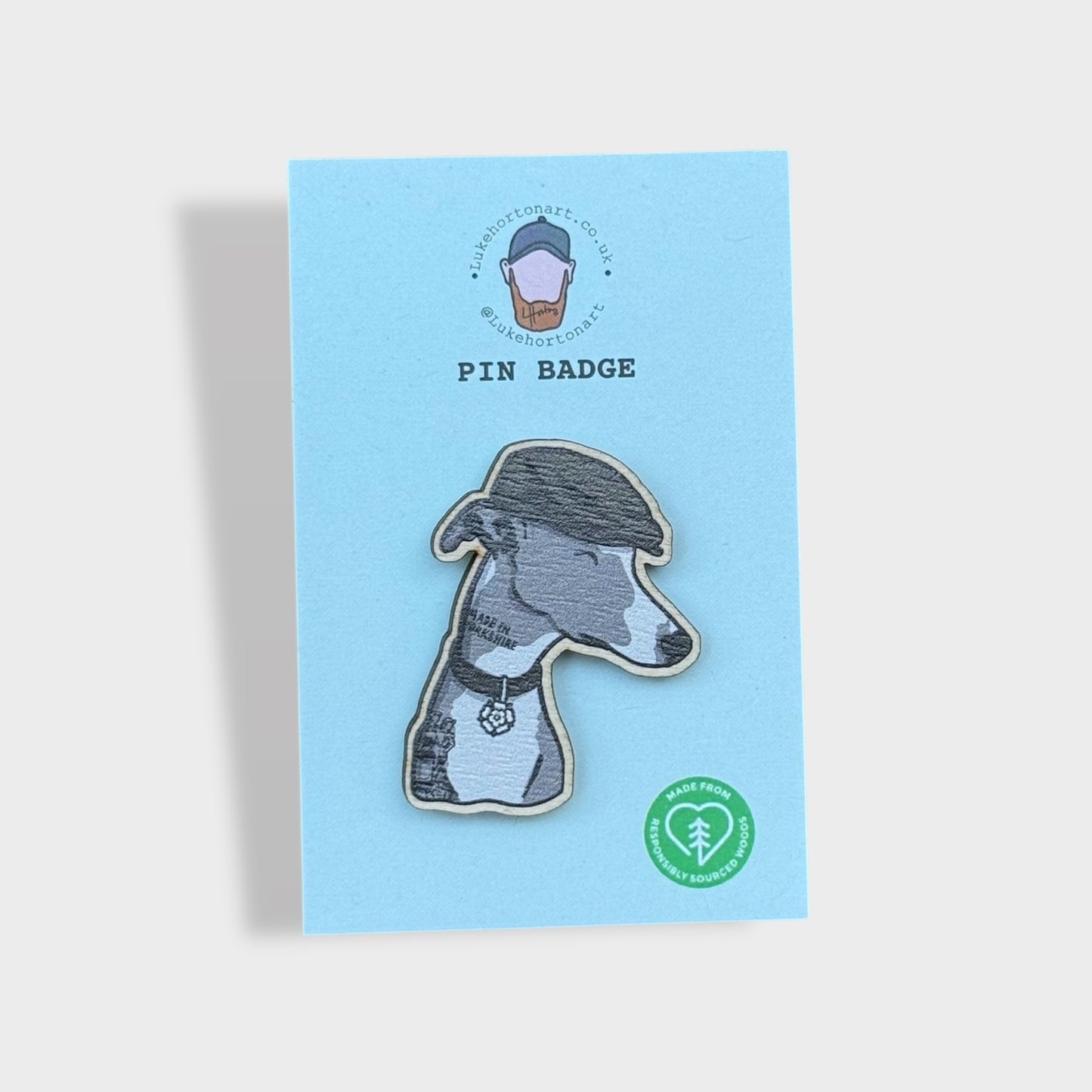 Jack The Whippet - ECO Pin Badge - LukeHorton Art