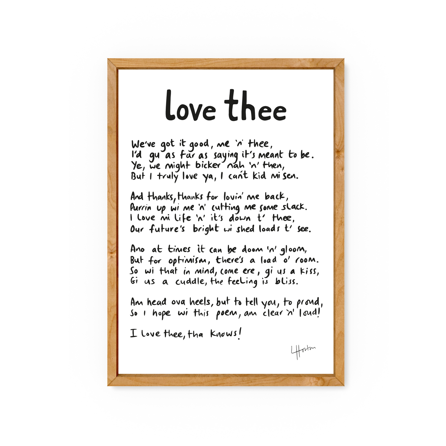 Love Thee Poem - Yorkshire Slang Poem Print - Luke Horton