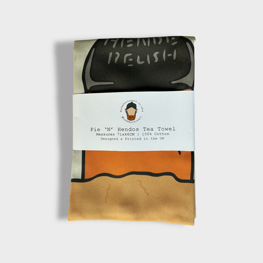 Pie 'n' Hendos Tea Towel - Sheffield Hendersons Relish Art - Luke Horton