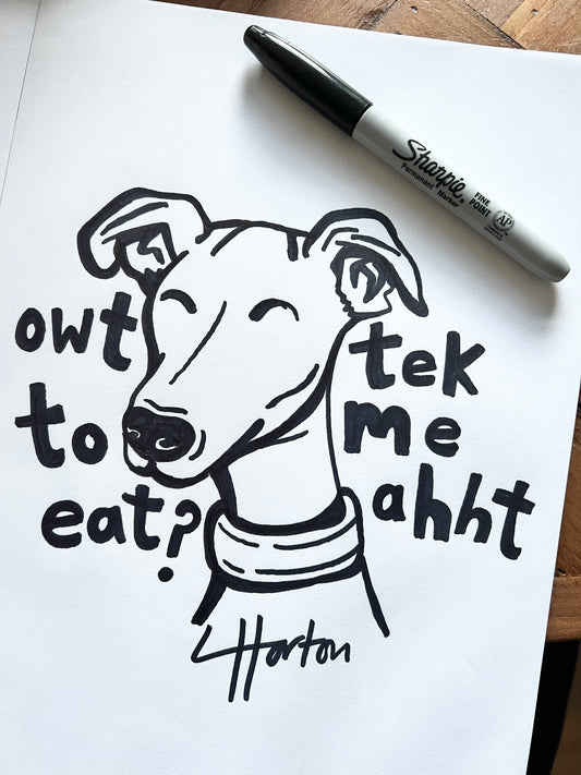 (Original Sketch) Bella - Whippet Yorkshire Slang Art - Luke Horton