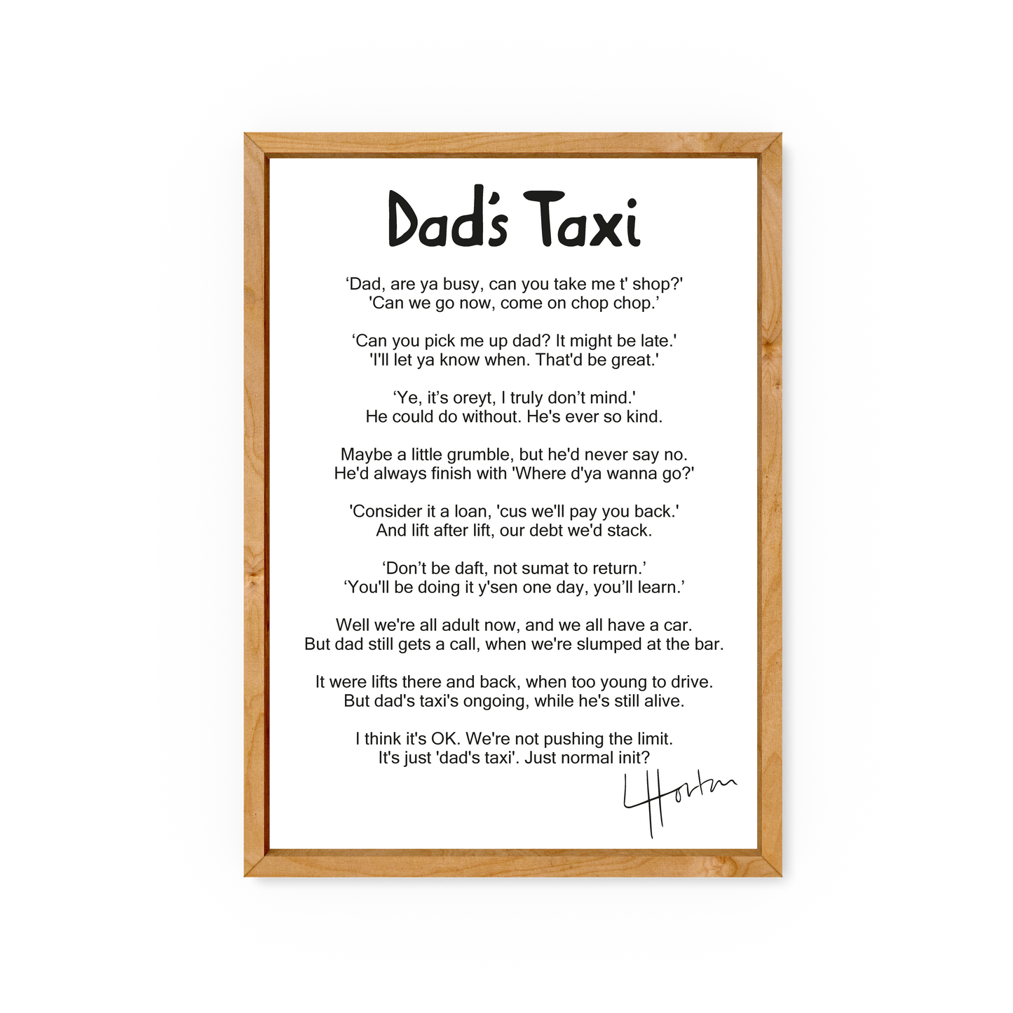 Dad's Taxi Poem - Yorkshire Slang Print - Luke Horton