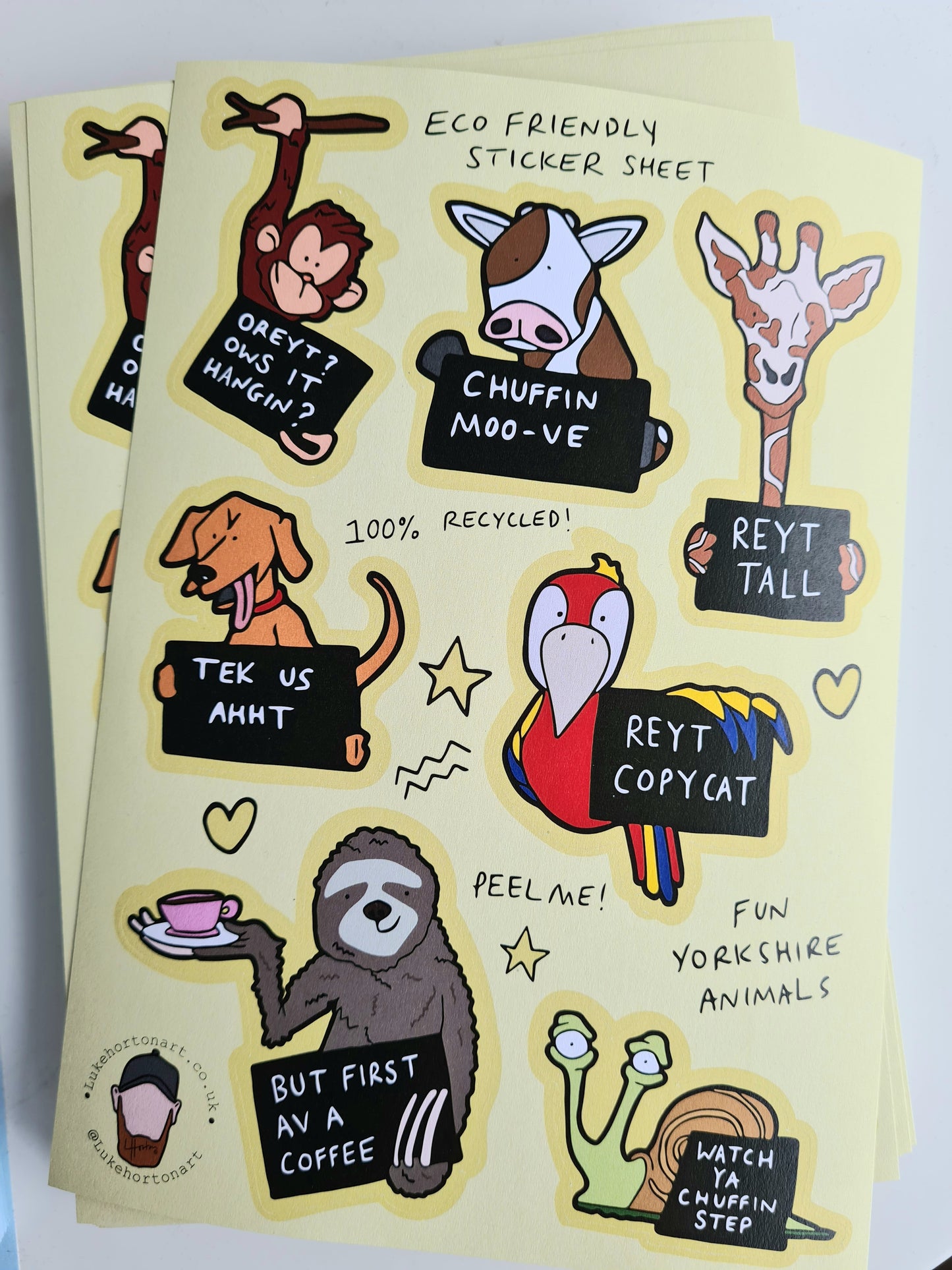 Yorkshire Animals Sticker Sheet - Yorkshire Slang Stickers - Luke Horton
