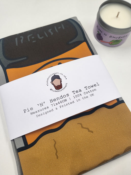 Pie 'n' Hendos Tea Towel - Sheffield Hendersons Relish Art - Luke Horton