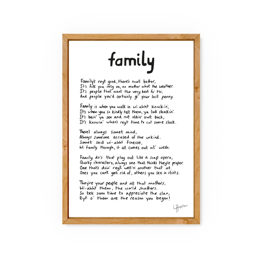 Family Poem - Yorkshire Slang Poem Print - Luke Horton