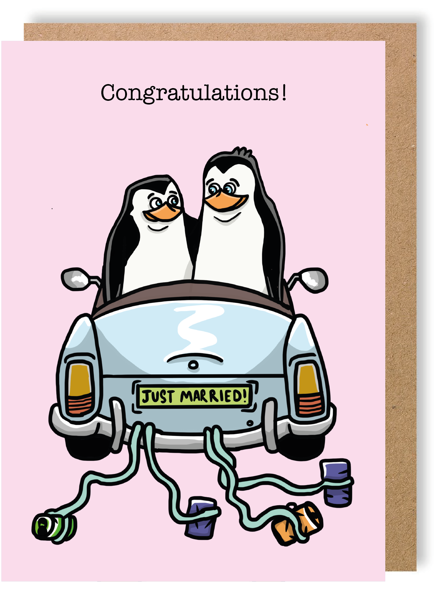 Congratulations, Just Married - Penguin - Greetings Card - LukeHorton Art