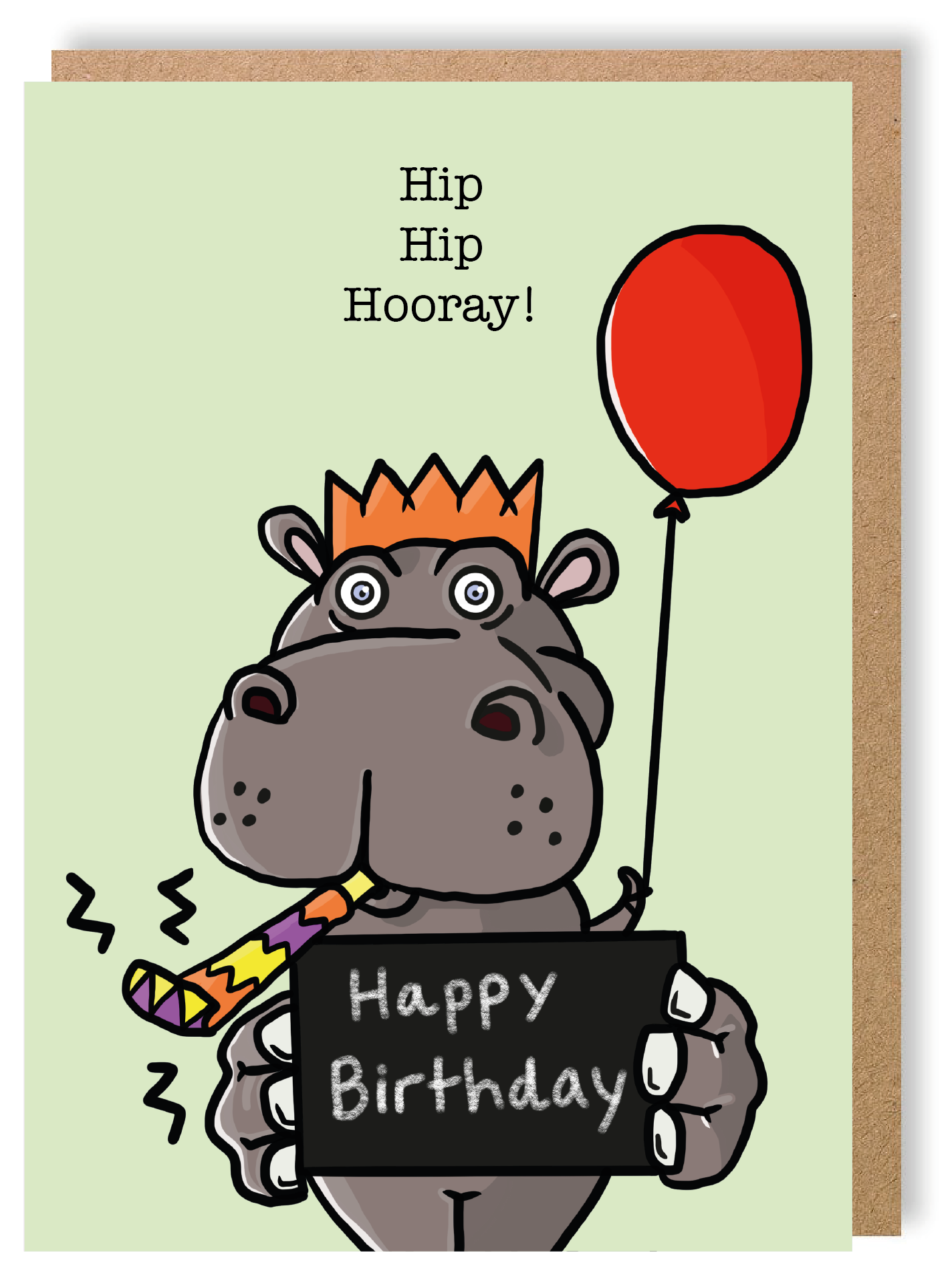Happy Birthday - Hippo - Greetings Card - LukeHorton Art