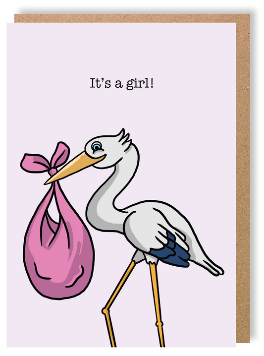 It's A Girl - Stork - Greetings Card - LukeHorton Art