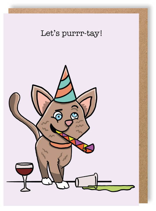Let's Purrr-tay! - Cat - Greetings Card - LukeHorton Art