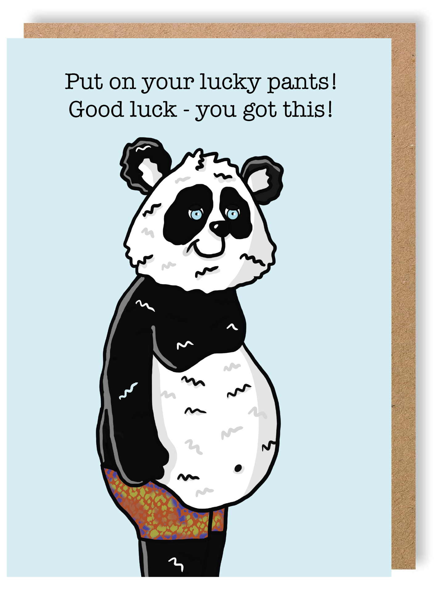 Good Luck Pants - Panda - Greetings Card - LukeHorton Art