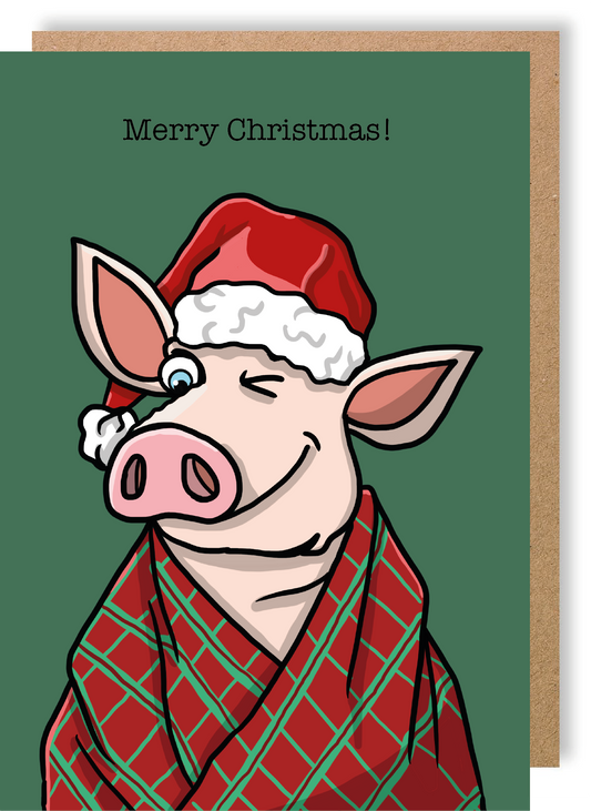 Christmas Pig in Blanket - Greetings Card - LukeHorton Art
