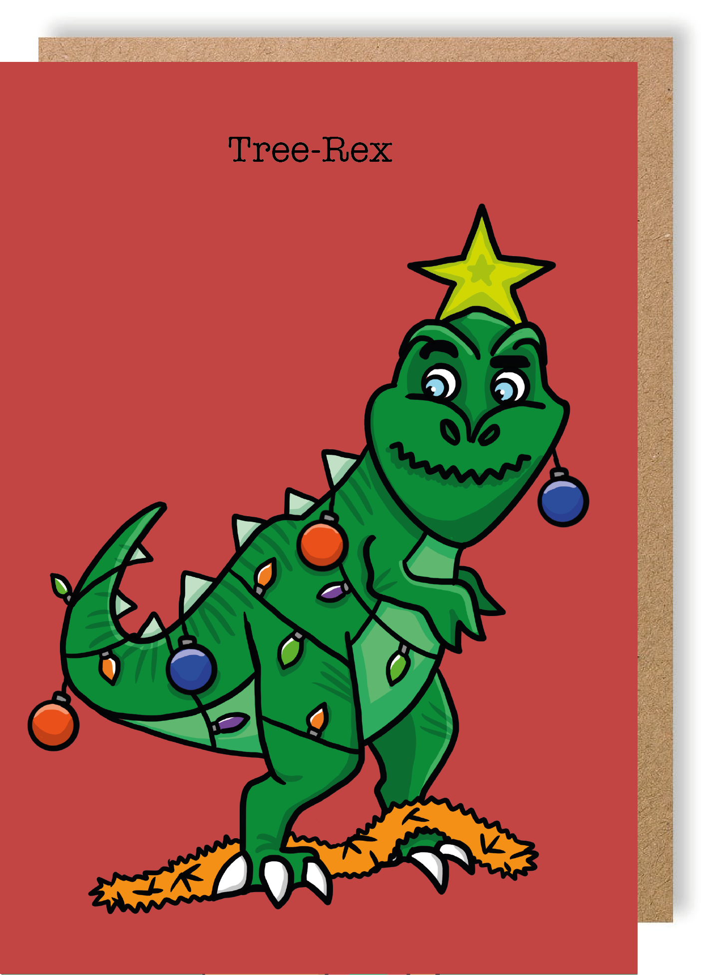 Christmas Tree Rex - Greetings Card - LukeHorton Art
