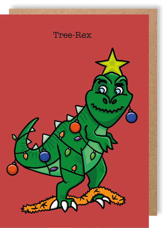Christmas Tree Rex - Greetings Card - LukeHorton Art